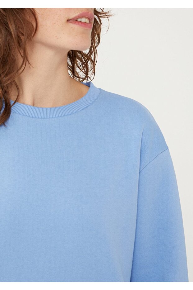 Bisiklet Yaka Mavi Basic Sweatshirt 1611770-35123 - 5