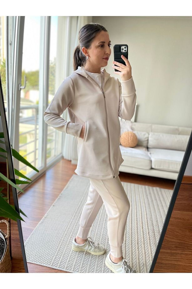 Kapüşonlu Sweat Tunik Scuba Sweat Tunik Cep Detaylı Kapüşonlu Tesettür Sweat Tunik - 4