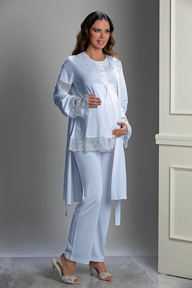 Blue Special Design Maternity and Pregnant Pajama Set Set of 3