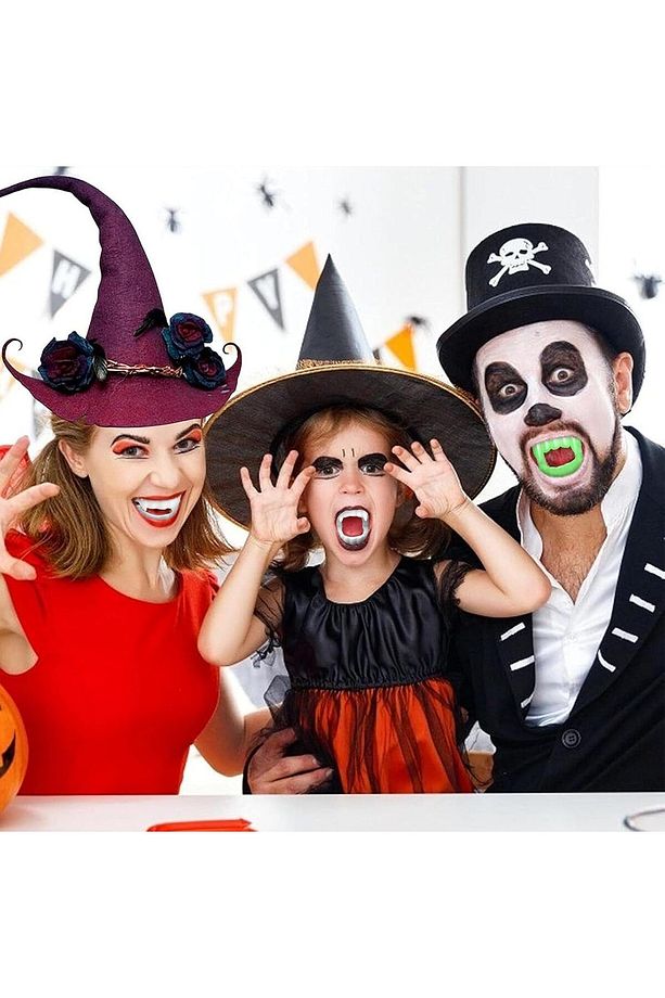 Cadılar Bayramı Siyah Cadı Şapka, Vampir Dişi, Kan Halloween Parti Seti Yetişkin Çocuk 3pr - 8