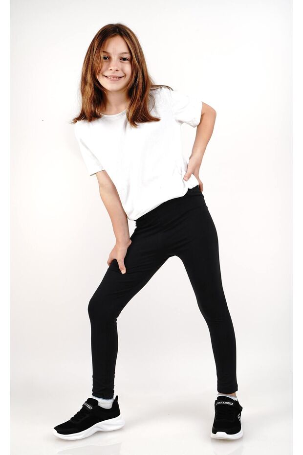 Girl's Long Tights Lycra Cotton Black