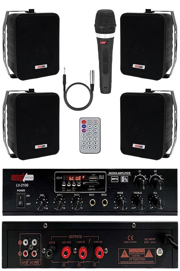 Black Soft Paket-3 Hoparlör Anfi Mikrofon Mağaza Ses Sistemi - 1