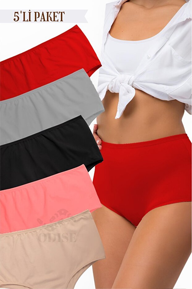 Magas derekú Lycra széles karimájú pamut alsónadrág nőknek - 5 db-os nagyméretű csomag - 1