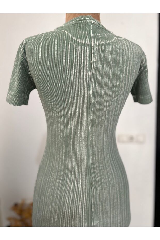 Taşlanmış Uzun Stretch Elbise - 5