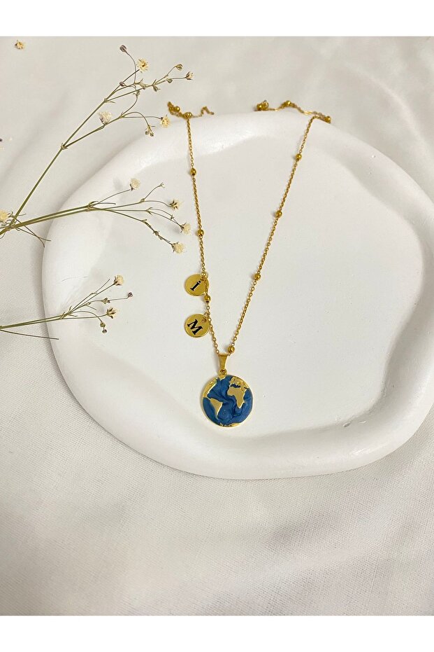 Çelik Dünya Kolye 2 harfli - 1