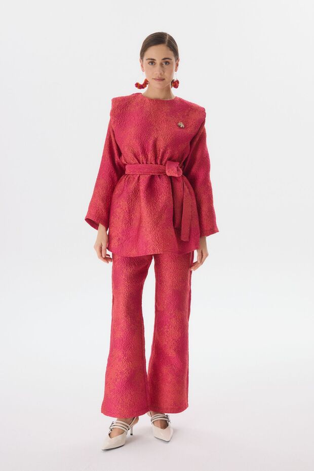 Jacquard Trousers Set - Belt Detailed