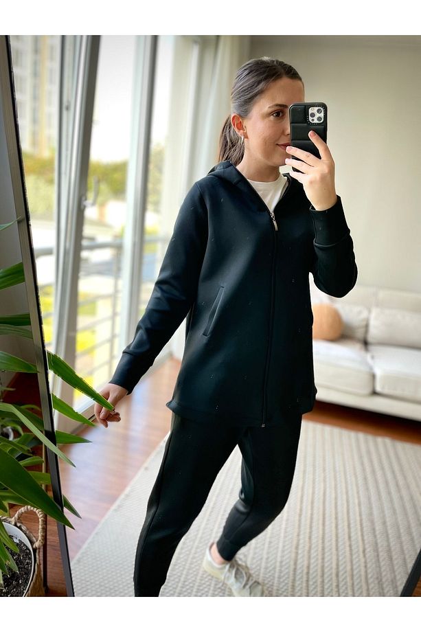 Kapüşonlu Sweat Tunik Scuba Sweat Tunik Cep Detaylı Kapüşonlu Tesettür Sweat Tunik - 5