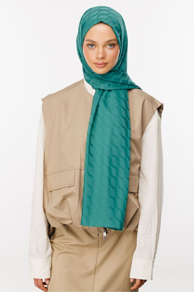 Mint Green Wave Pattern Silky Jacquard Shawl