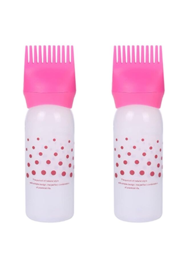2Pcs Pink Color Easy to Use Scalloped Hair Coloring and Hair Care Oil Application Applicator Bottle