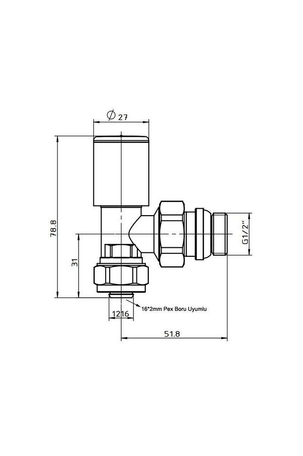 Radyatör Havlupan Vanası Köşe Tip Pex(16*2mm) Siyah KVN102-B - 2