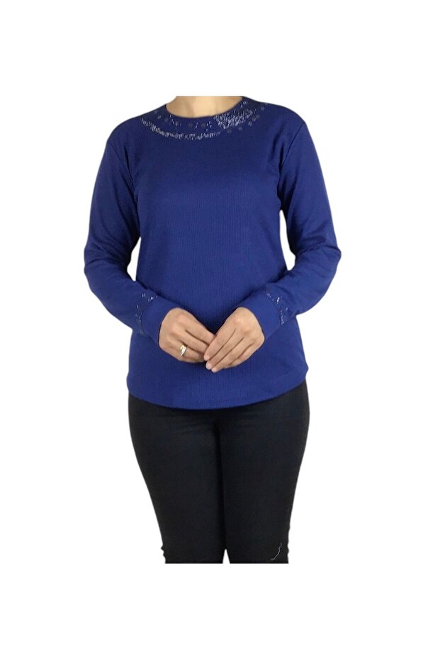 Women's Sports Bluz with Stone Accents on the Collar and Sleeves