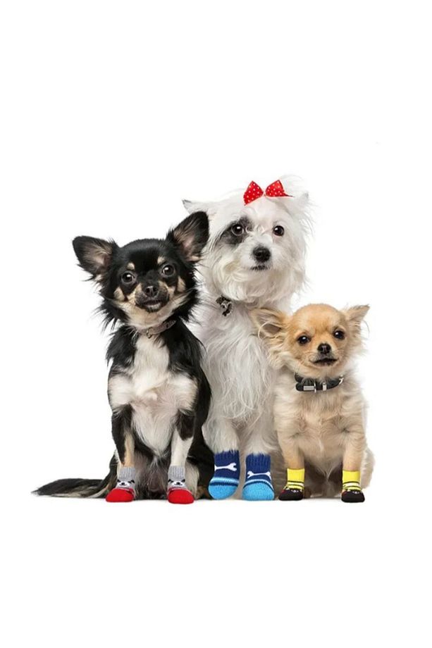 Köpek Çorapları Kaymaz, Evcil Hayvan Örme Çoraplar ve Köpek Pati Koruyucu Seti - 5