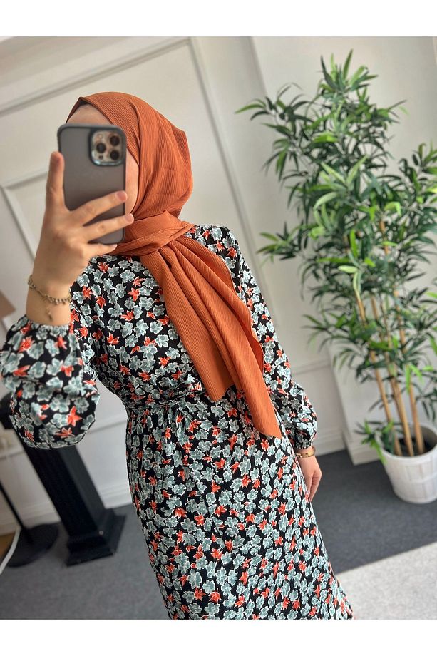 Desenli Poplin Tesettür Elbise - 3