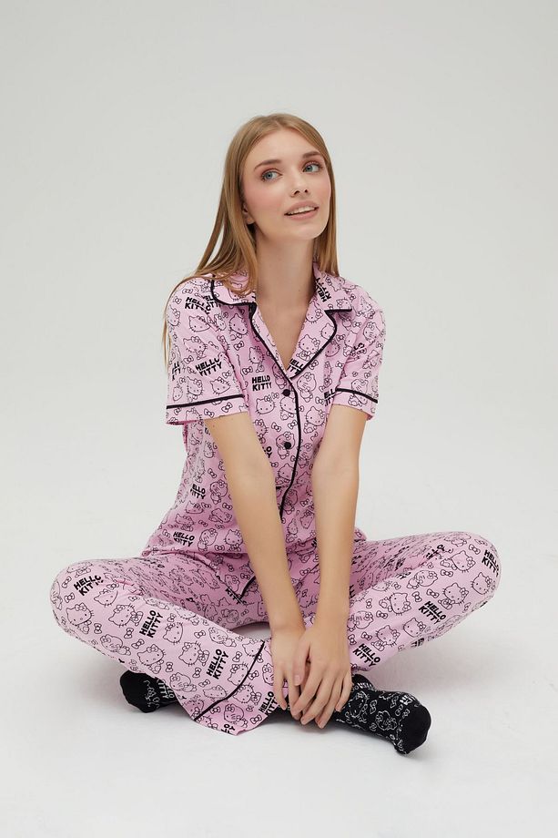 Lisanslı Baskılı Pembe Kadın 100% Pamuklu Bol Paça Eşofman Altı-Pijama-Pantolon Roz-248/A - 8