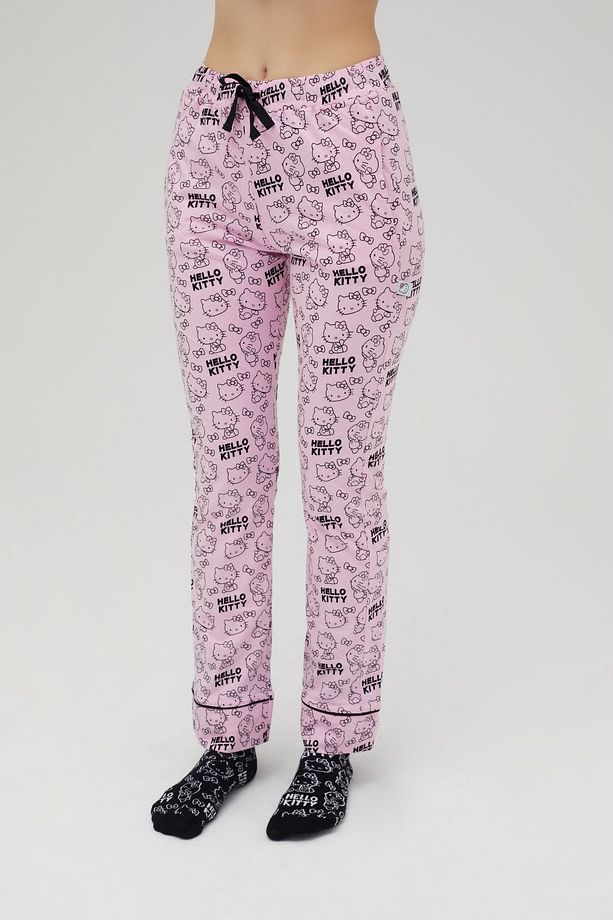Lisanslı Baskılı Pembe Kadın 100% Pamuklu Bol Paça Eşofman Altı-Pijama-Pantolon Roz-248/A - 2