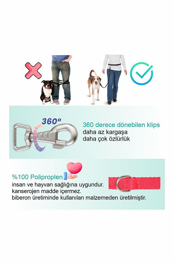 Eller Serbest Gezdirme Kayışı Hands Free Leash Gezdirme Tasması - 3