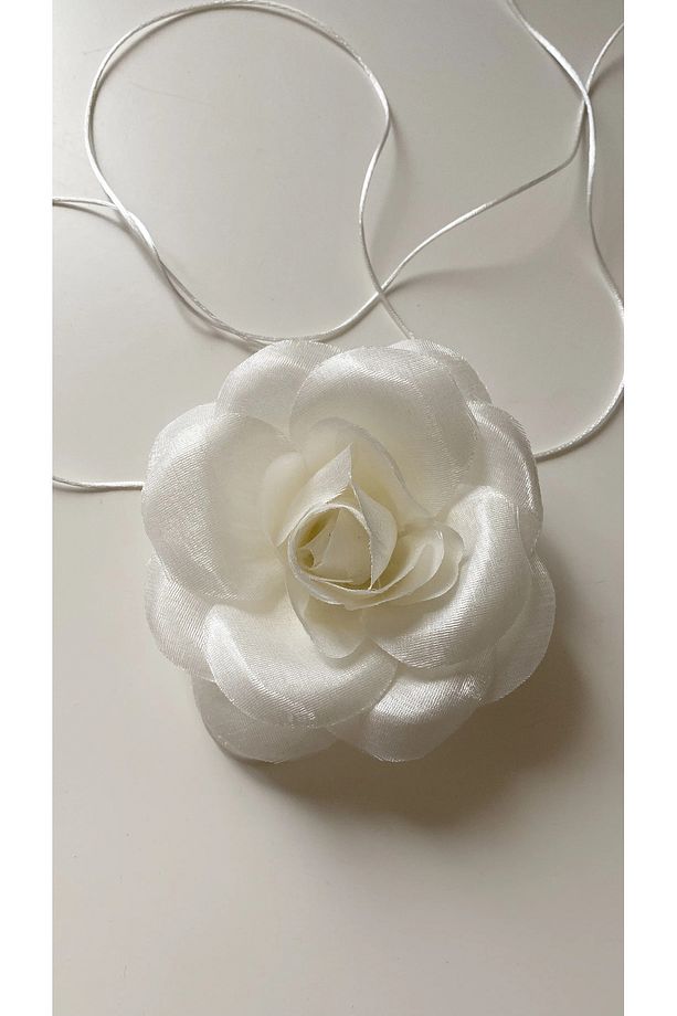 Bağcıklı Kumaş Çiçek Choker Kolye Gül Kolye - 3