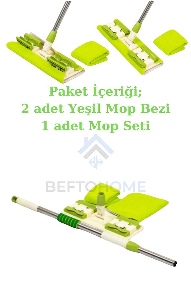Yeşil Mikrofiber Mandallı Mop Yer Mopu Fayans Duvar Yüzey Temizlik (1 adet Yedek Bez Hediyeli) - 4