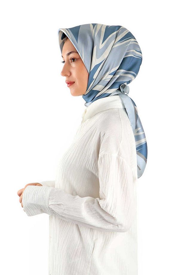 Bebe Mavi Nilsu Desen Twill İpek Eşarp - 2