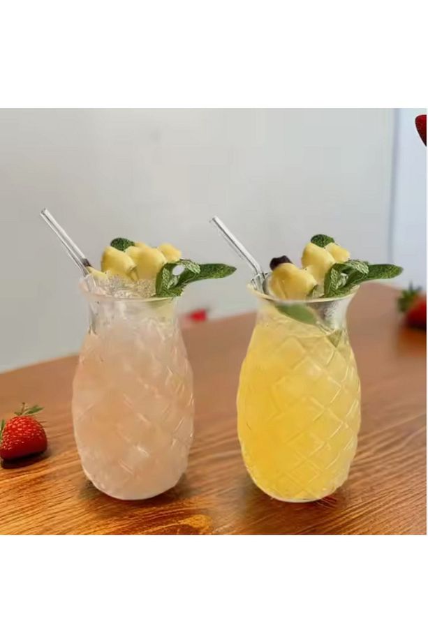 Ananas Desen Cam Soğuk Kahve ve Meşrubat Sunum Bardağı 2 Adet - 1