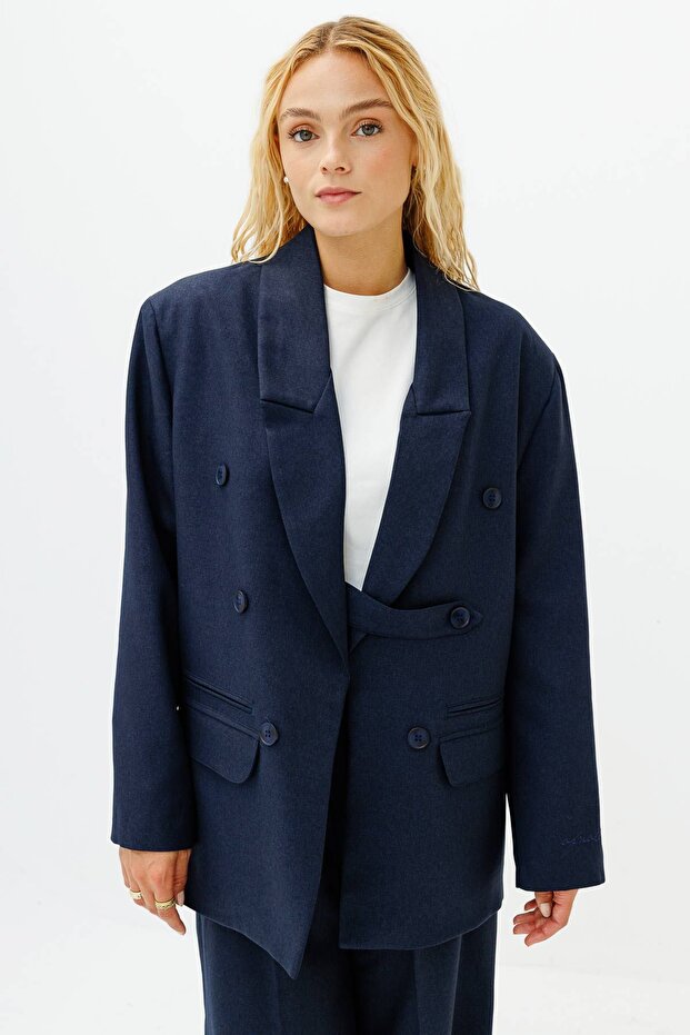 Premium Double-Breasted Navy Blue Blazer Jacket
