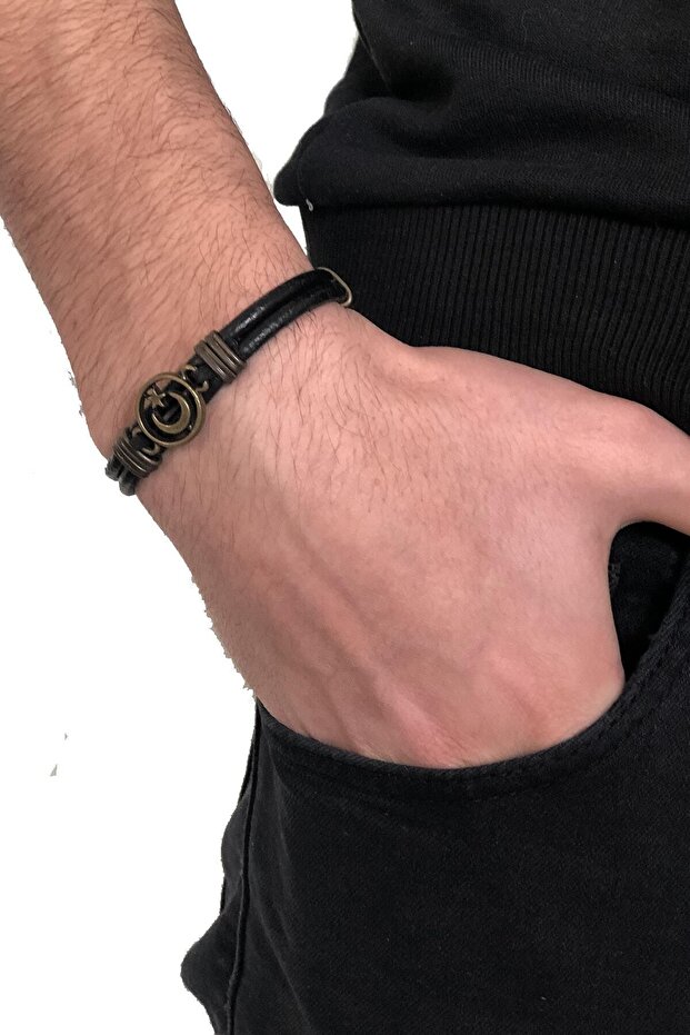 Men's Genuine Leather Turkish Flag Themed Handmade Bracelet