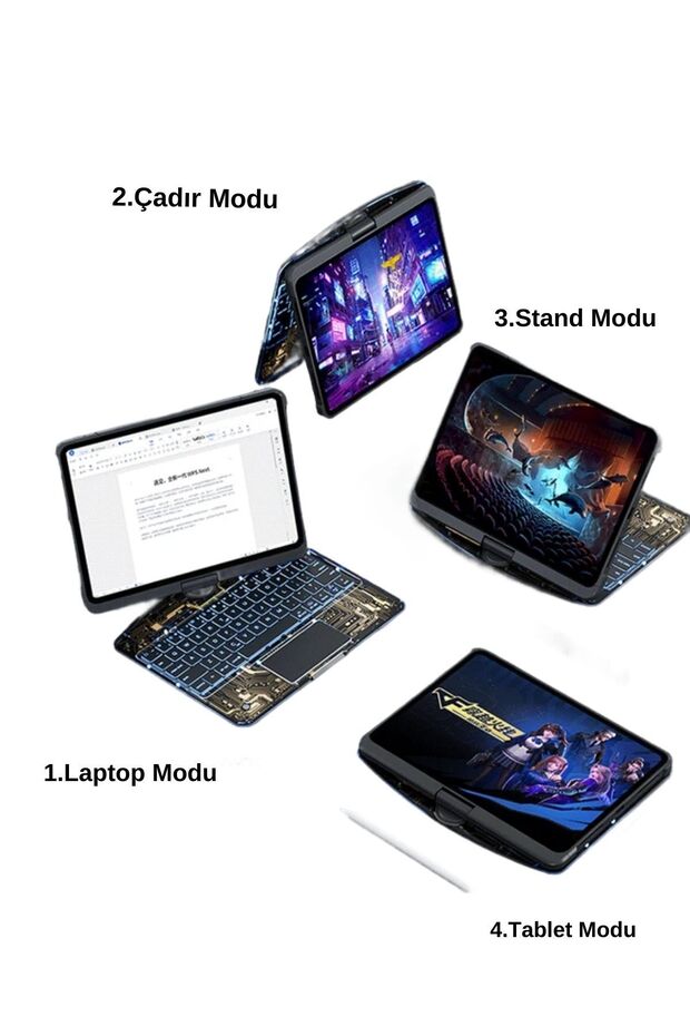 Ipad Pro 11 Inç 2022-2021 Uyumlu M1/M2 360 Dönebilen Rgb Işıklı Transparan Tasarım Klavyeli Kılıf - 3