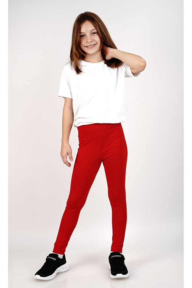 Girl's Long Tights Lycra Cotton Red