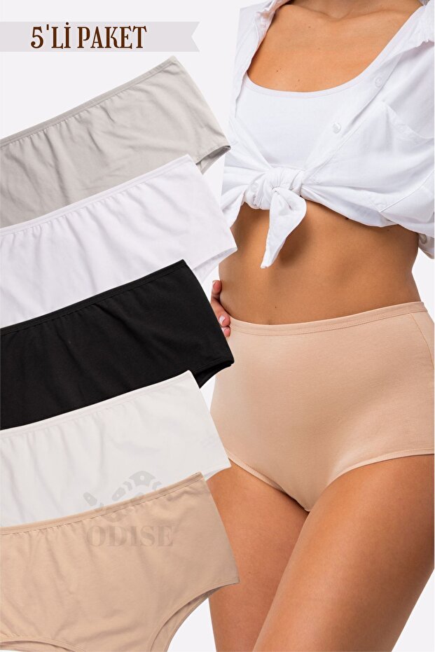 Magas derekú Lycra széles karimájú pamut alsónadrág nőknek - 5 db-os nagyméretű csomag - 1