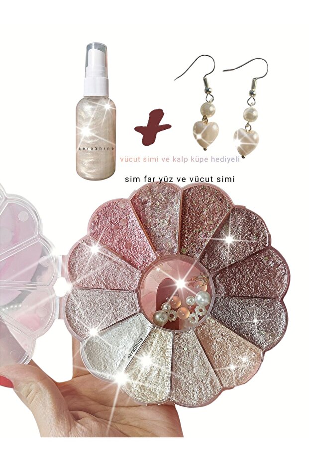 Y2K Metallic Eyeshadow and Heart Earrings - Body Glitter