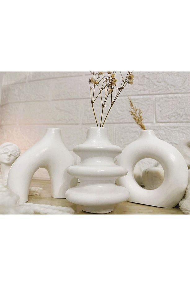 3'lü Dekoratif Minimal Şık Vazo Set Biblo - 4