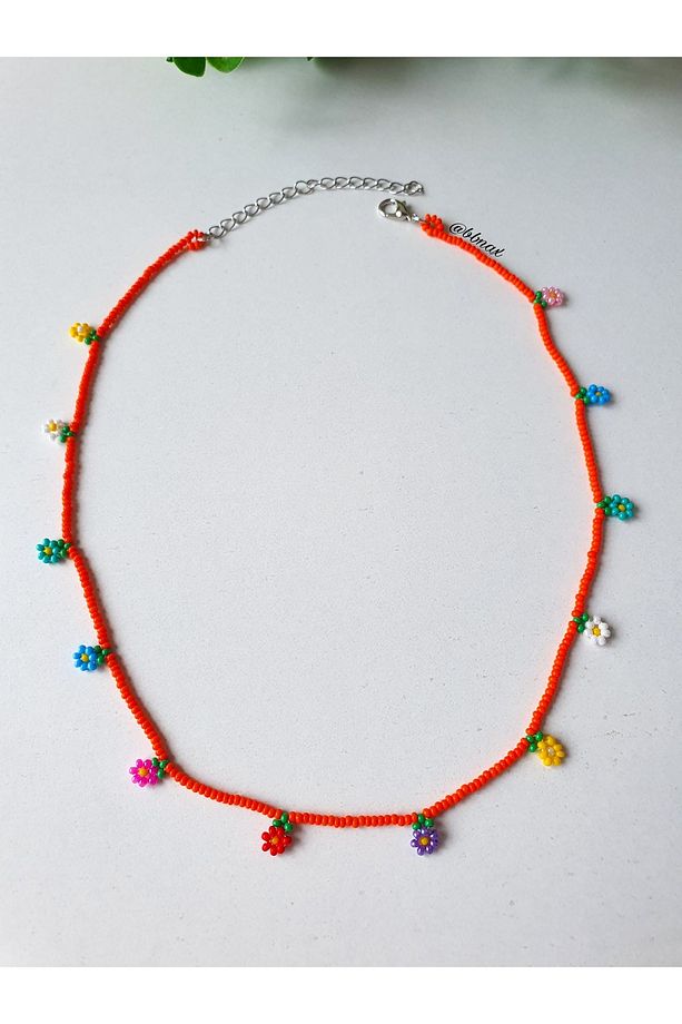 Handmade Minimal Kum Boncuk Renkli Ciçekli Kolye - 1