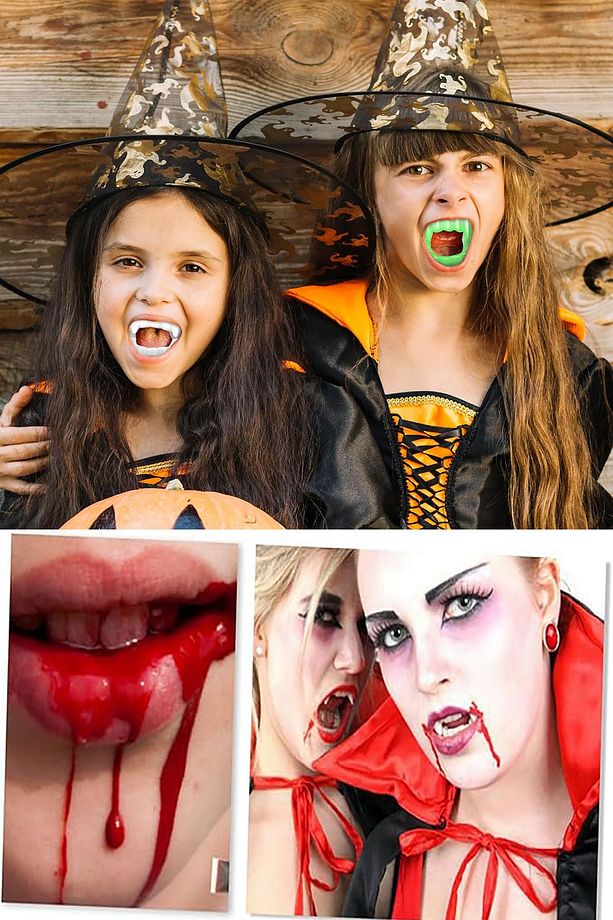 Cadılar Bayramı Siyah Cadı Şapka, Vampir Dişi, Kan Halloween Parti Seti Yetişkin Çocuk 3pr - 6