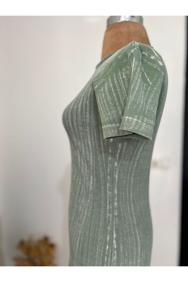 Taşlanmış Uzun Stretch Elbise - 6