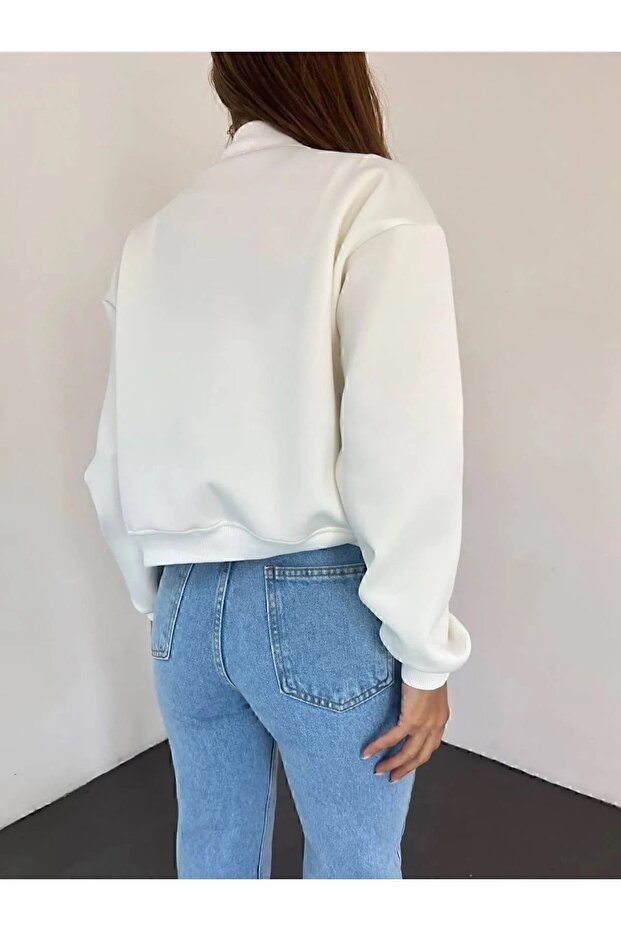Beyaz Bomber Cepli Ceket - 5