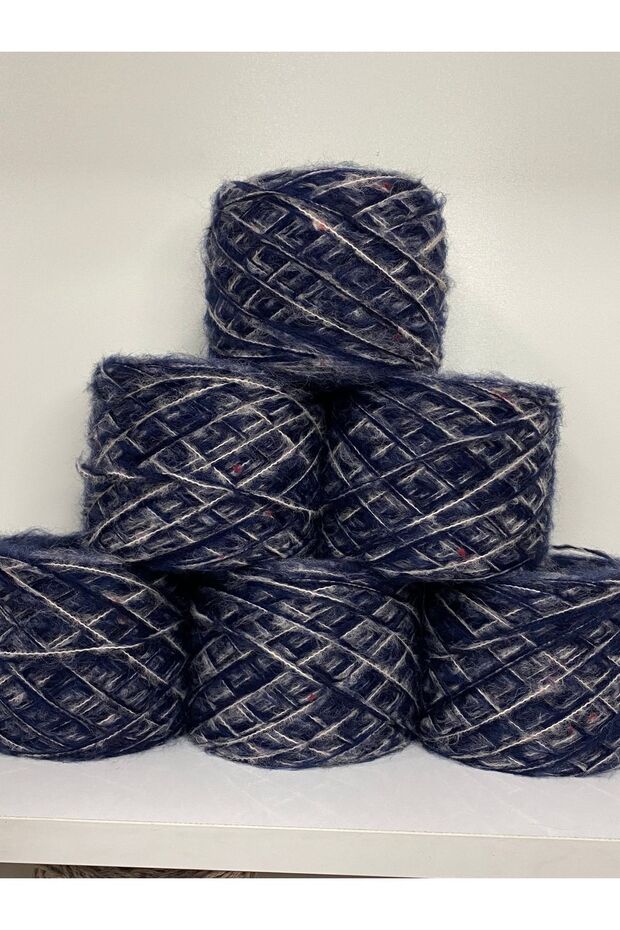 Knitting Yarn Moher Acrylic Navy Blue Tweed Visual Net 600 Gr