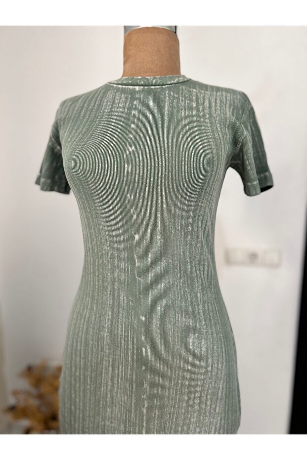 Taşlanmış Uzun Stretch Elbise - 2