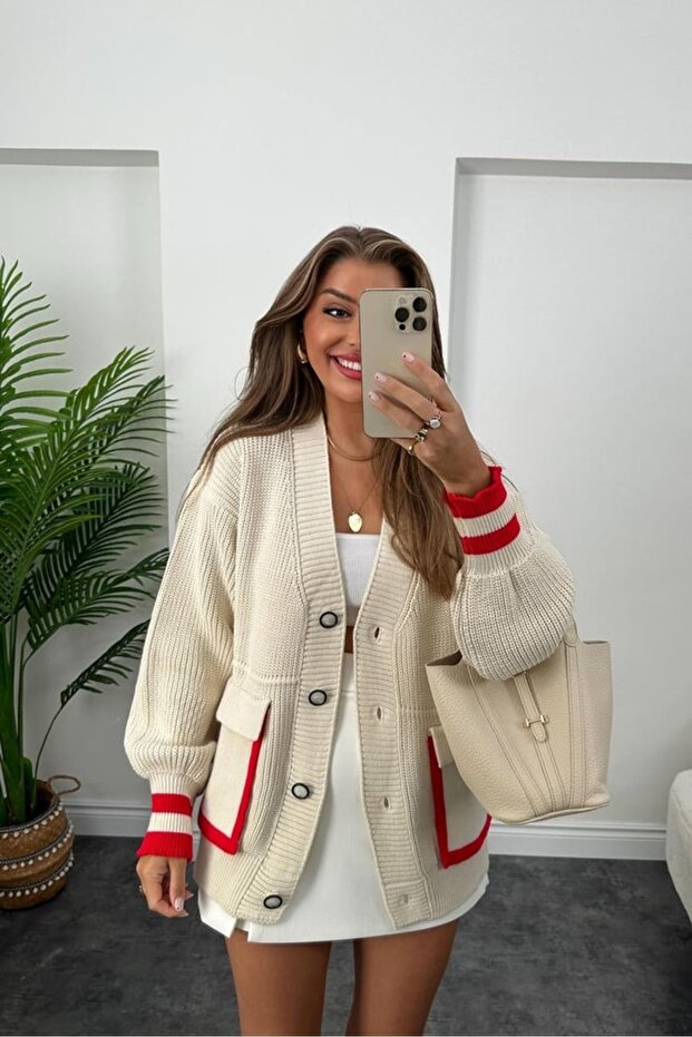 Women's Luxury Quality Bias Natural Color Pocket Cardigan