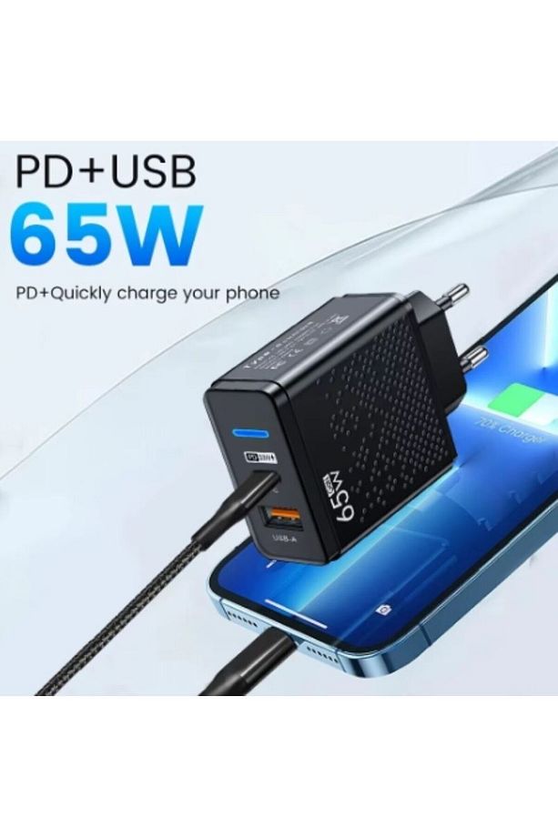 Hızlı Şarj Adaptörü Şarj Kafa 65w 2 Port Usb Type C Charger - 6