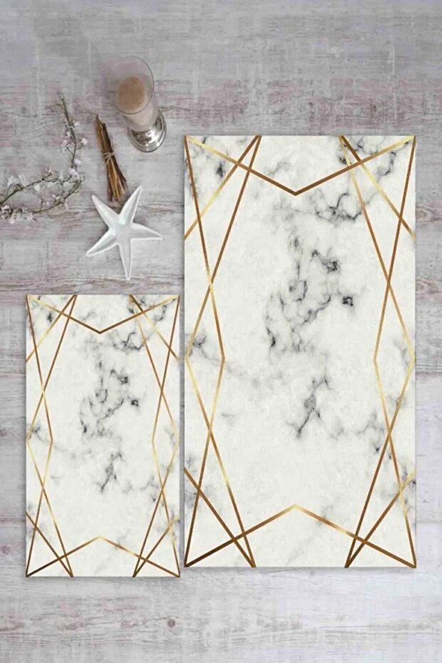 Digital Printed Water Absorbent Cream Gold Striped Double Bath Mat (40/60cm -60X100Cm)