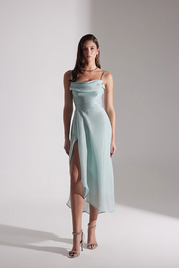 EVA DRAPELİ ASKILI GECE ELBİSESİ - 1