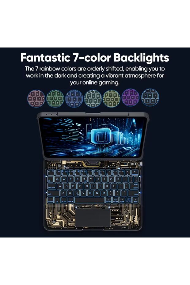 Ipad Pro 11 Inç 2022-2021 Uyumlu M1/M2 360 Dönebilen Rgb Işıklı Transparan Tasarım Klavyeli Kılıf - 8