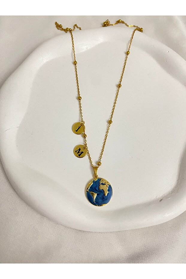 Çelik Dünya Kolye 2 harfli - 4