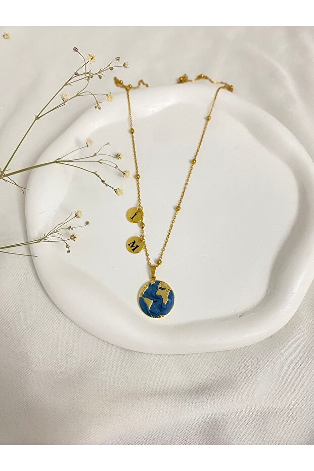 Çelik Dünya Kolye 2 harfli - 2