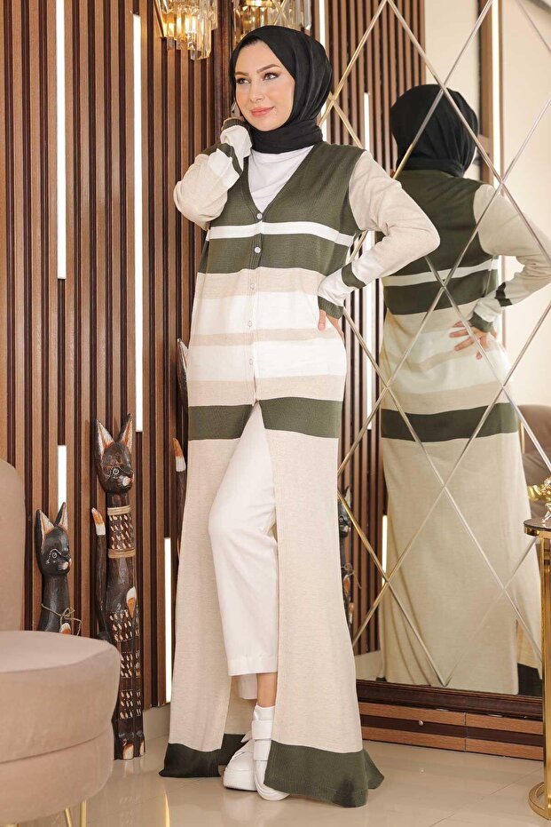 Khaki Knitwear Button Detailed 2271-3 - 4