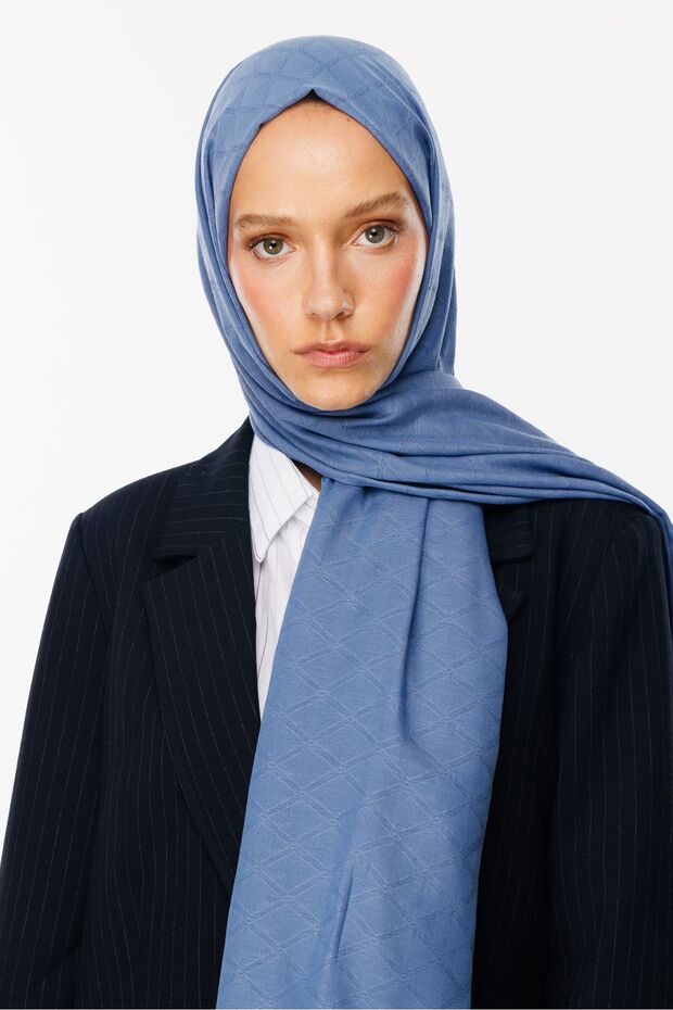 Gök Mavisi Bambu Jakar Şal - 1