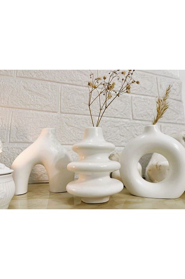 3'lü Dekoratif Minimal Şık Vazo Set Biblo - 3