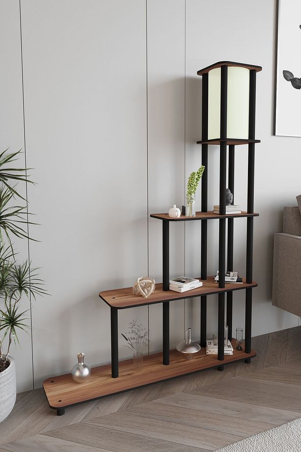 Escaleras Raflı Kitaplık Lambader Ceviz - 2