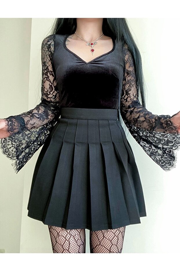 Gothic, Lolita, Black Pleated Skirt