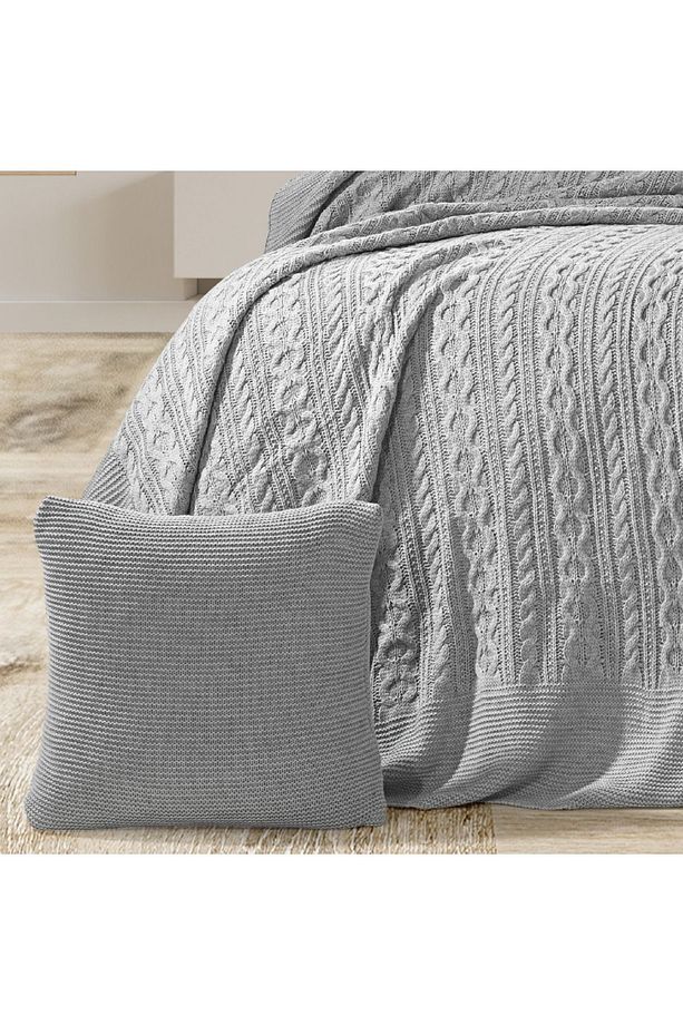 Su 4 Parça Çift Kişilik Tirko Örgülü Yatak Örtüsü Takımı Gri | 240 X 260 - 5